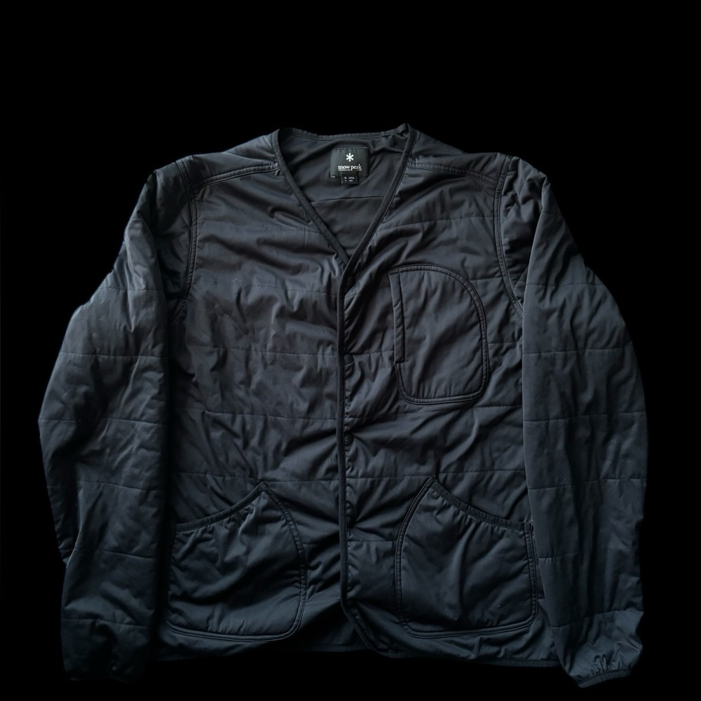 Snow Peak Quilted Insulated Jacket Black V-Neck Snap Japan XL / US L